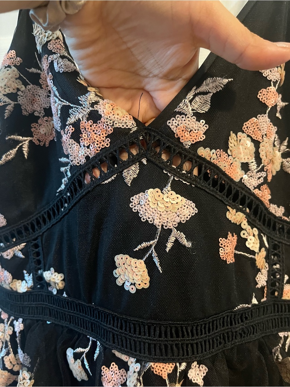Lulu's Black Floral Embroidered Tiered Dress with Pink Flowers - Picture 2 of 5
